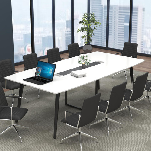 8FT Conference Table, 94.49" L x 47.24" W x 29.53" H Meeting Seminar Table with Grommet, Large Boat Shaped Computer Desk, Boardroom Desk for Office Meeting Conference Room,White