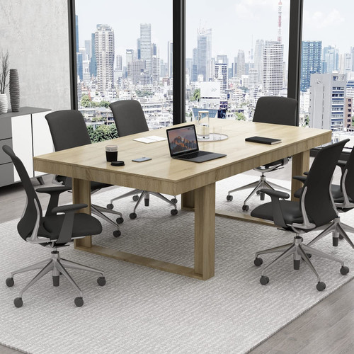 7FT Conference Table for 6-8 People, Large Rectangular Meeting Table, Modern Seminar Table for Office Meeting Conference Room, Brown (86.6”L x 47.2”W x 29.4”H)