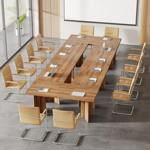 15.7FT Conference Table, Large Rectangle Meeting Seminar Table for 14-16 Person, Long Wooden Business Tables (Set of 6, Walnut)