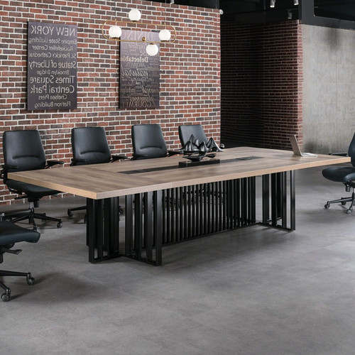 10.5ft Large Conference Table - 2" Thick Top & Metal Grid Base | Easy Assembly | Cable Management | Commercial Office Desk, Modern Executive Meeting Table for Office (10-20 People)