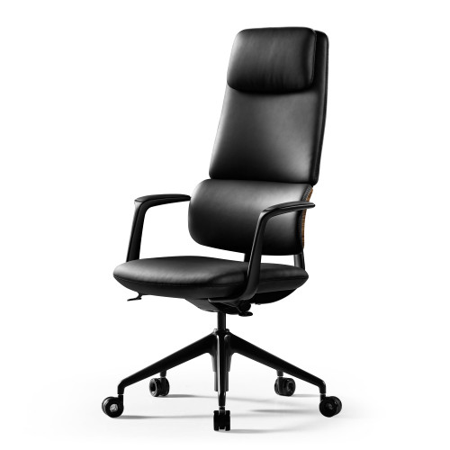 Genuine Leather Office Desk Chair, Ergonomic Leather Executive Office Chair, Upgraded Wood Grain Finish and S Curve Back with Solid Aluminum Frame, Luxury and Mordern
