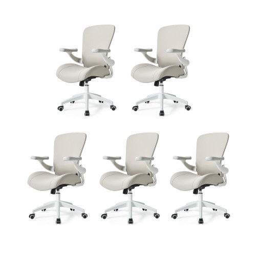 (Pack of 5, Pale Gray) Executive Office Chair, Thick Padded PU Leather Desk Chair with Adjustable Lumbar Support and 3D Armrests, Easy-Clean for Home Office and Study Room