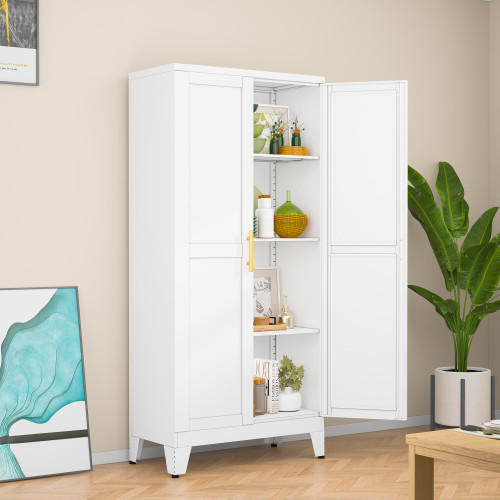 White Pantry Cabinets, 48" Metal Storage Cabinet for Office