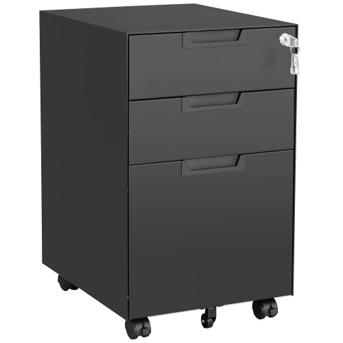 3 Drawer Mobile File Cabinet with Lock,Under Desk Metal Small Filing Cabinets for Home Office Organizer Letters/Legal/A4(Fully Assembled Except Wheels-Black)