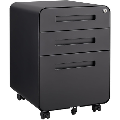 3 Drawer File Cabinet for Home Office, Under Desk Mobile Filing Cabinet with Lock for A4/Letter/Legal Size, 5 Wheel Anti-tilt Rolling File Cabinets, Fully Assembled