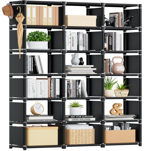 Bookcase, 18-Cube Extra Large Book Shelf, DIY Cube Storage Organizer for Bedroom, Living Room, Home Office - Black