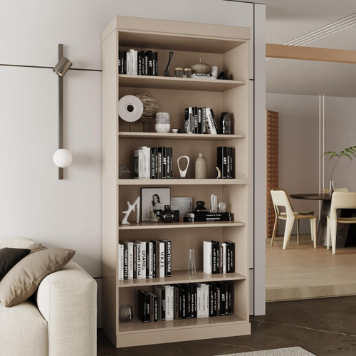 Solid Wood Bookcase - Stackable Modular 6-Tier Bookshelf - 71.5" Tall x 32" Wide - Beige, Open Display Shelf for Living Room, Office, Renewable 100% Eco-Friendly Wood, Made in Brazil