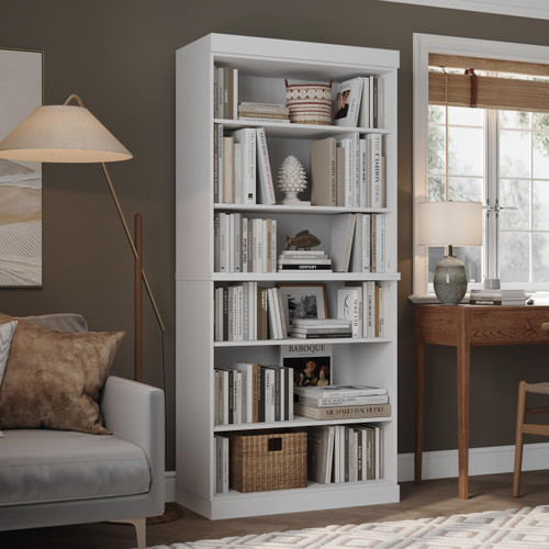 Solid Wood Bookcase - Stackable Modular 6 Tier Bookshelf - 71.5" Tall x 32" Wide - White Book Shelf, Open Display Shelf for Living Room, Office, 100% Eco-Friendly Wood, Made in Brazil