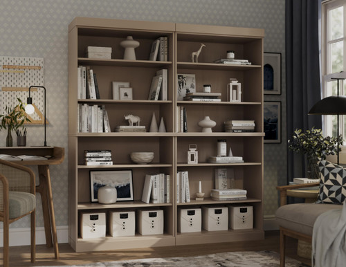 12-Shelf Solid Wood Bookcase - 64" Wide Wooden Bookshelf - Beige Modular Cabinets with Adjustable Shelves - 71.5" Tall Bookcases for Living Room - 100% Eco-Friendly Wood