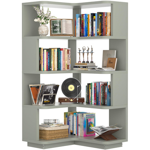 Corner Book Shelf - 5-Shelf L Shaped Corner Bookshelf with Baffle