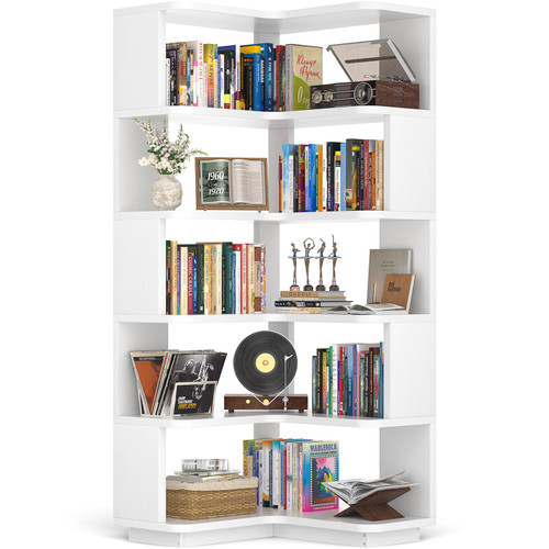Corner Book Shelf, 6-Shelf L Shaped Corner Bookshelf with Baffle