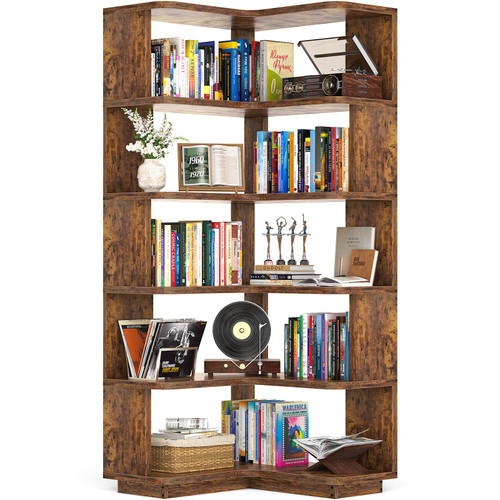 Corner Book Shelf, 6-Shelf L Shaped Corner Bookshelf with Baffle