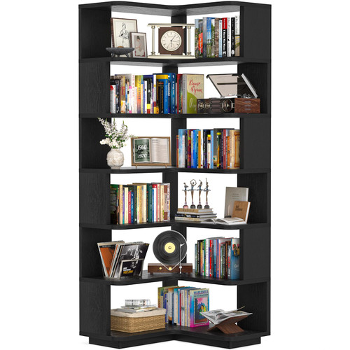 Corner Book Shelf, 7-Shelf L Shaped Corner Bookshelf with Baffle
