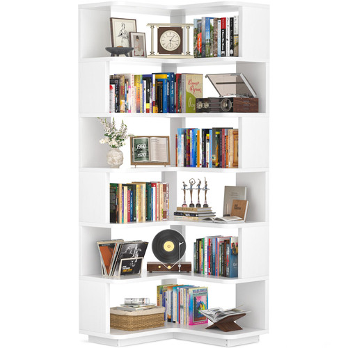 Corner Book Shelf, 7-Shelf L Shaped Corner Bookshelf with Baffle