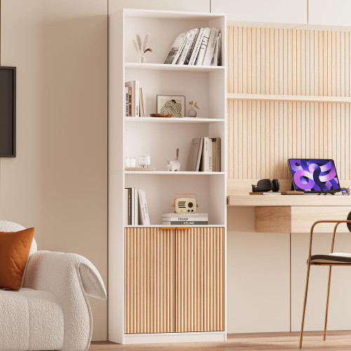 69" Tall Book Shelve Bookcases with Doors, Floor Standing 6 Shelf Display Shelves, Freestanding Shelving Unit with Closed Doors for Storage, Home Decor Furniture for Living Room Home Office