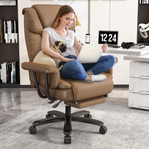 160 Reclining Office Chair with Footrest, Big & Tall Desk Chair, Brown