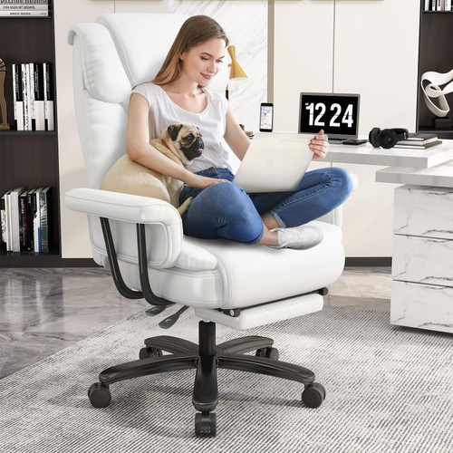 160 Reclining Office Chair with Footrest, Big & Tall Desk Chair, White