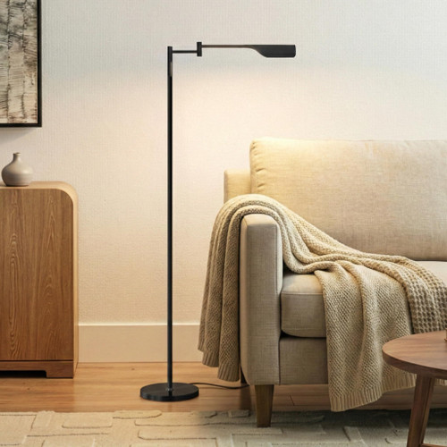 Leaf Pharmacy LED Reading Lamp, Dimmable Floor Lamp with Easy Rotation Over Chair or Desk for Living Rooms & Offices, Adjustable Standing Lamp, Tall Lamp for Sewing & Craftwork - Jet Black