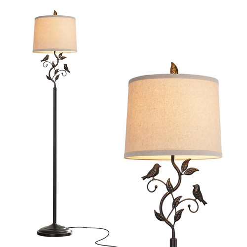 63" Rustic Unique Bird Leaf Floor Lamp for Living Room