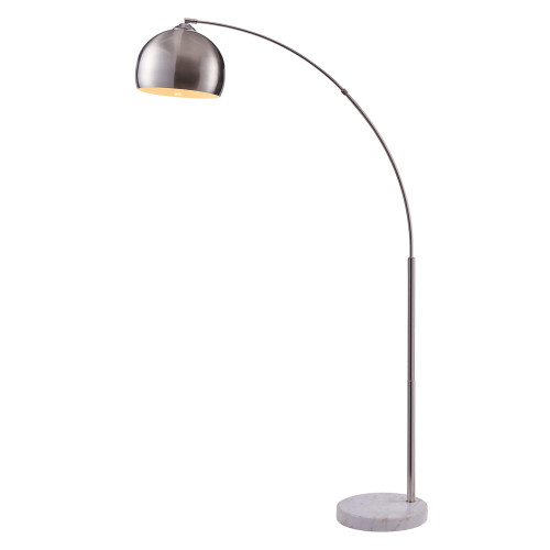 Arquer 68.1" Arc Floor Lamp for Living Rooms, Home Offices, Dining Rooms, Bedrooms with Faux White Marble Base and Nickel Bell Shade