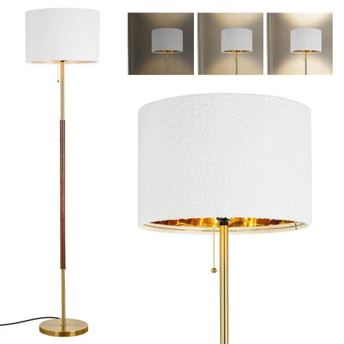 Bedroom Standing Floor Lamp, Farmhouse Lamp with Linen Shade, Gold