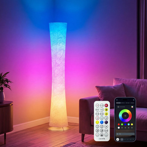Bright LED RGB Corner Floor Lamp with App & Remote, Music Sync, Round