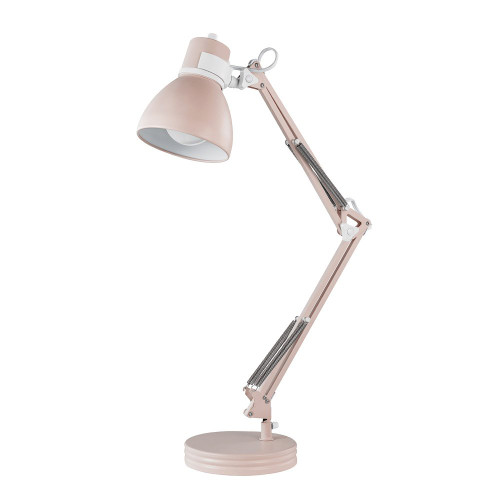 28" Swing Arm Architect Desk Lamp, Matte Rose Finish, White Accents, Rotary Switch on Shade, Partially Adjustable Arm, Modern Lighting for Bedroom or Office, E26 Base
