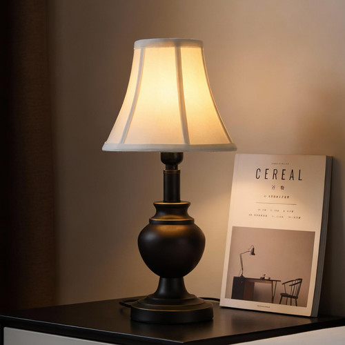Traditional Table Lamp, Desk Lamp for Living Room with Fabric Shade, Vintage Bedside Lamp Brown Finish for Bedroom Nightstand Office Hotel (Pack-1)