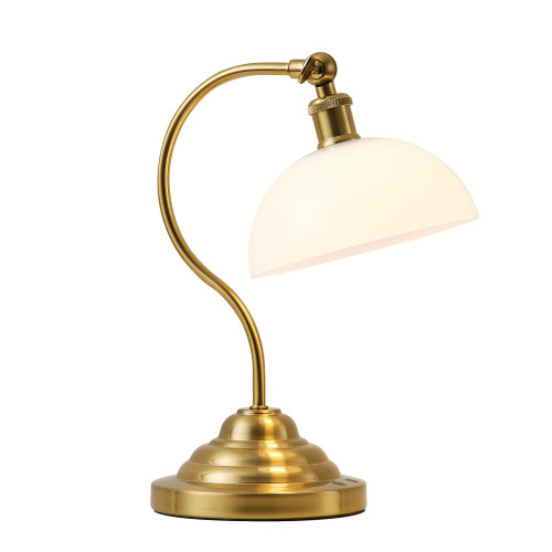 Cordless Table Lamp, Battery Operated Vintage Desk Light, Brass & White