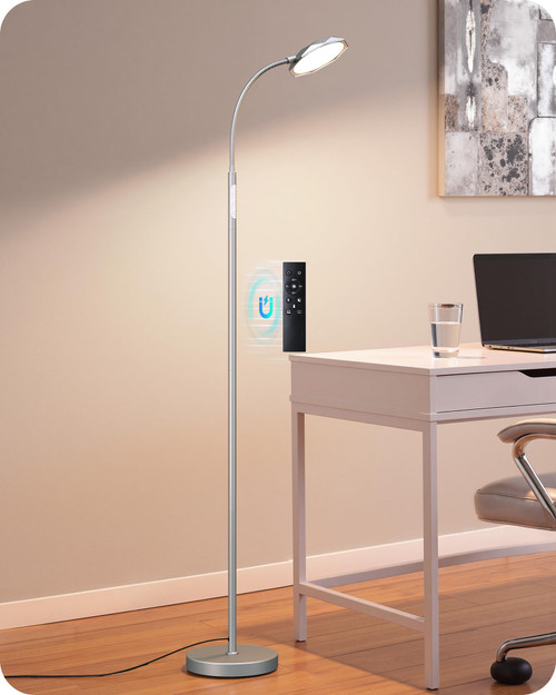 1300LM LED Reading Light 360° Flexible Gooseneck Floor Lamp Silver