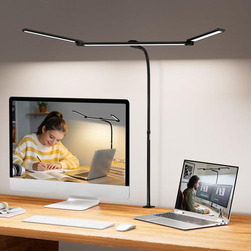 LED Clamp Desk Lamp for Home Office, 5 Colors & 10 Dimming Levels