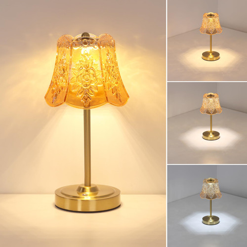 Cordless Touch Table Lamp with 5200mAh Battery - 3 Adjustable Color Temperatures & Dimmable, Rechargeable Desk Lamp for Bedroom, Living Room, Office, Entryway, Bookshelves (Amber Rose)