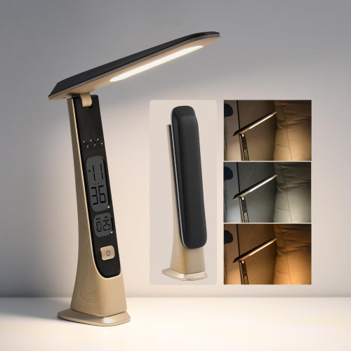 Rechargeable Lamps Cordless Table Lamp, Foldable Portable Desk Lamp, Battery Operated Lights with Stepless Brightness&Time Display for Home Office, Book Lights, Desk Accesories, Tea White