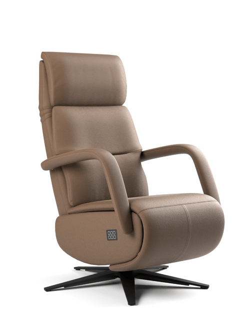 The Ohr cogniac leather electric recliner chair by ModulaxUSA.