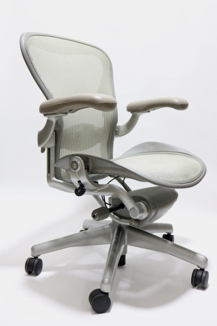 Herman Miller Aeron Chair, Mineral, Size B, All Features, Fully Adjustable Arms, Tilt Limiter and Seat Angle, Adjustable Lumbar Pad