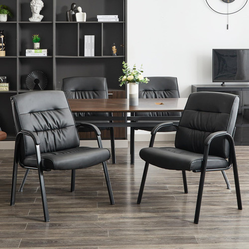 Humaspine Big&Wide Office Guest Reception Chair Set of 2, Conference Room Chairs Waiting Room Chairs 2 Pack, Modern Leather Office Desk Chair No Wheels Black