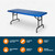 Adjustable-Height Commercial-Grade Premium Industrial Folding Table, 6-Foot Pedestal-Leg Design with 17-Gauge Steel Frame and Thick Double-Wall Top (72" × 30", Blue Top)