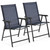 Patio Dining Chairs Set of 2, Portable Dining Chairs with Armrests for Camping, Lawn and Beach, Folding Patio Chairs 2-Pack of Metal Frame, Navy Blue