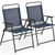 Outdoor Patio Chairs Set of 2, Folding Patio Chairs with Metal Frame, Armrests, Portable Dining Chairs for Camping, Lawn, Garden and Porch, Navy Blue