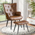 Modern Accent Chair with Ottoman, Upholstered Reading Chair with Ottoman Set, Wingback Chairs with Backrest & Metal Legs, Tufted-Button Armchair for Bedroom, Living Room, PU, Brown