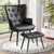 Modern Accent Chair with Ottoman, Upholstered Reading Chair with Ottoman Set, Wingback Chairs with Backrest & Metal Legs, Tufted-Button Armchair for Bedroom, Home Office, PU, Black