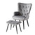 Modern Accent Chair with Ottoman, Upholstered Reading Chair with Ottoman Set, Wingback Chairs with Backrest & Metal Legs, Tufted-Button Armchair for Bedroom, Living Room, Velvet, Grey