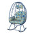 Wicker Rocking Egg Chair 330lbs Capacity Outdoor Indoor Oversized Rattan Chair with Cushion All-Weather Luxury Lounge Chair for Patio Balcony Backyard Garden (Blue and Patterned)