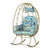 Wicker Rocking Egg Chair 330lbs Capacity Outdoor Indoor Oversized Rattan Chair with Cushion All-Weather Luxury Lounge Chair for Patio Balcony Backyard Garden (Cyan and Patterned)