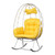 Wicker Rocking Egg Chair 330lbs Capacity Outdoor Indoor Oversized Rattan Chair with Cushion All-Weather Luxury Lounge Chair for Patio Balcony Backyard Garden (White and Yellow)