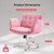 Criss Cross Chair with Armrests & Wheels, PU Leather Vanity Chair, Comfortable Adjustable Swivel Computer Office Desk Chairs for Home, Make Up, Bed Room (Pink)