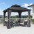 10' X 10' Hardtop Gazebo Permanent Gazebo with Galvanized Steel Double Roof for Patio Lawn Garden Aluminum with Netting and Curtains Grey