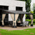 10x14FT Gazebo, Hardtop Wall Mounted Gazebo with Sloping Sun Panel Roof, Awnings for Patio with Metal Frame, Double Curtains for Garden, Lawn, Backyard Deck, Sand