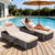 Outdoor Chaise Lounge with Adjustable Backrest Set of 2, 6-Position Reclining Lounger Pool Chair, Thick 3-Inch Cushion & Side Tray, All-Weather PE Wicker for Outdoor, Backyard, Deck (Khaki)