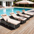 Outdoor Chaise Lounge with Adjustable Backrest Set of 4, 6-Position Reclining Lounger Pool Chair, Thick 3-Inch Cushion & Side Tray, All-Weather PE Wicker for Outdoor, Backyard, Deck (Khaki)
